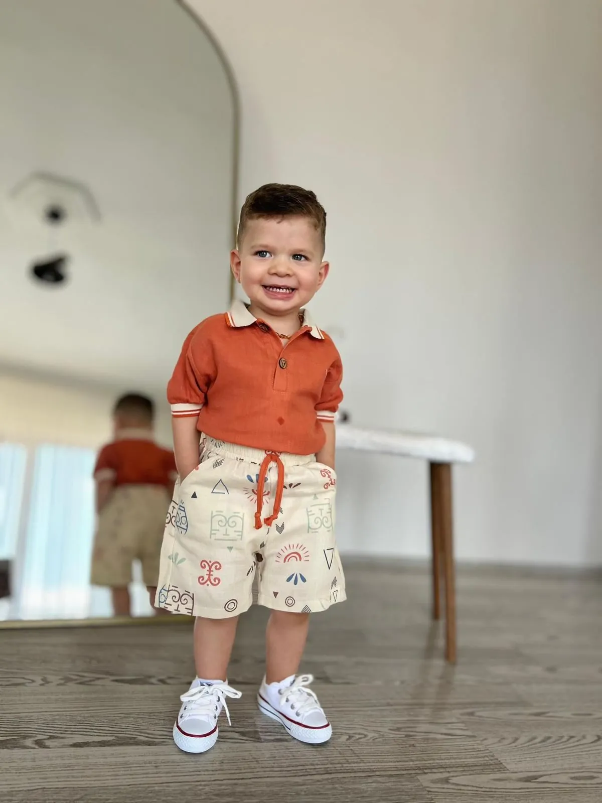 Miniğimin Cicileri Müslim Lacost Yaka Şortlu Etnik Desen Erkek 2 li Takım - Oranj