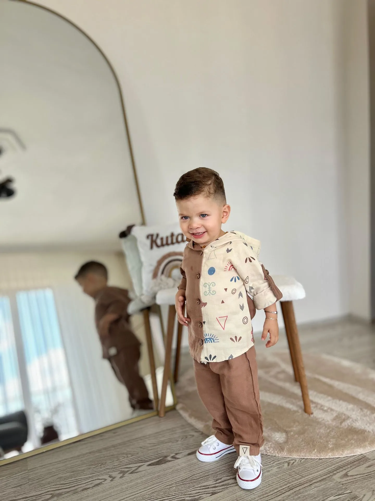 Miniğimin Cicileri Müslim Gömlek Pantolon Erkek 2 li Takım - Kahverengi