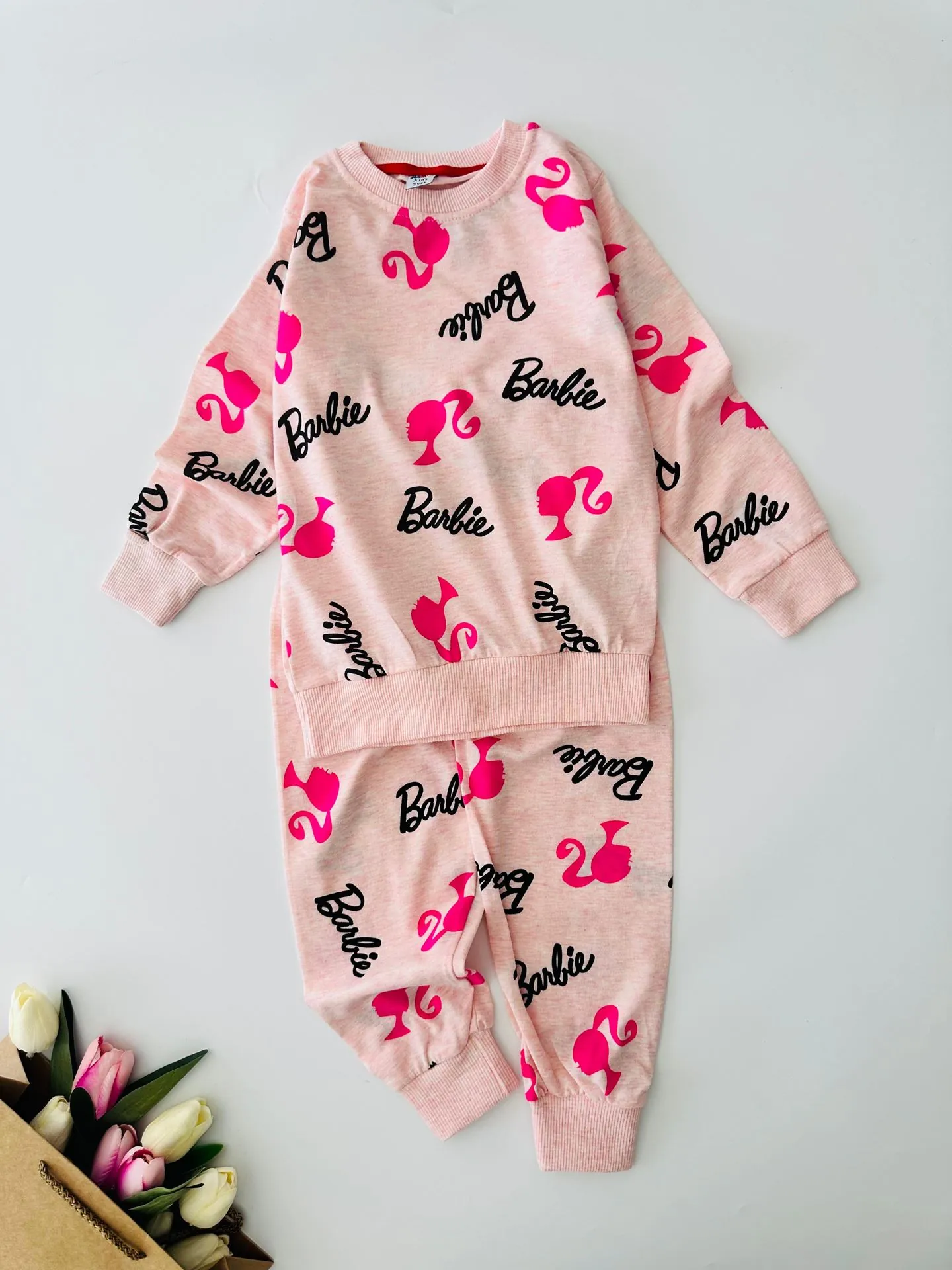 Miniğimin Cicileri Barbie Karakterli Penye Pijama Takımı - Pembe