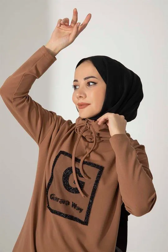 Moda Emira Garara Way 2 li Kadın Takım - Kahve Köpüğü