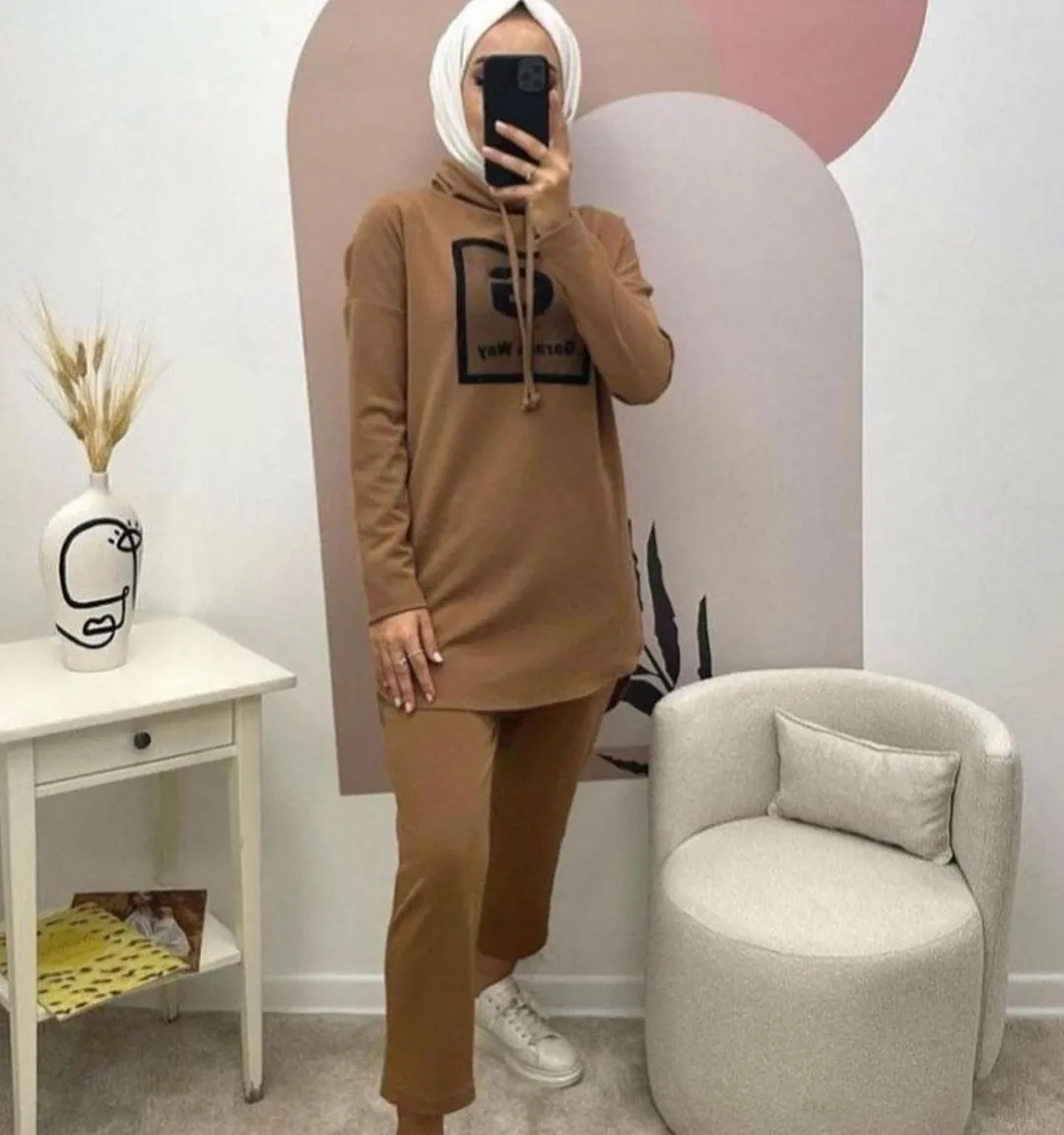 Moda Emira Garara Way 2 li Kadın Takım - Kahve Köpüğü