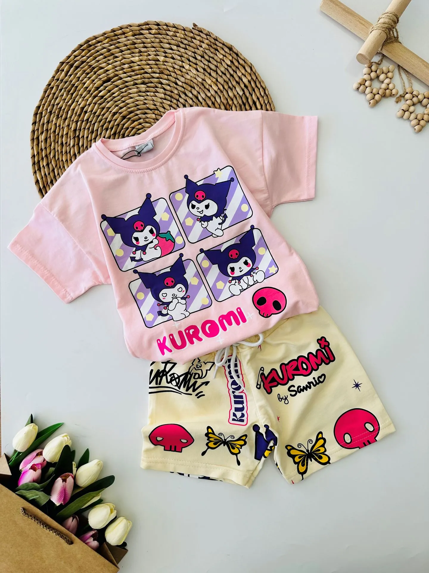 Minigimin Cicileri Krmi Desen Yazlık Kız Çocuk 2 li Takım - Pembe