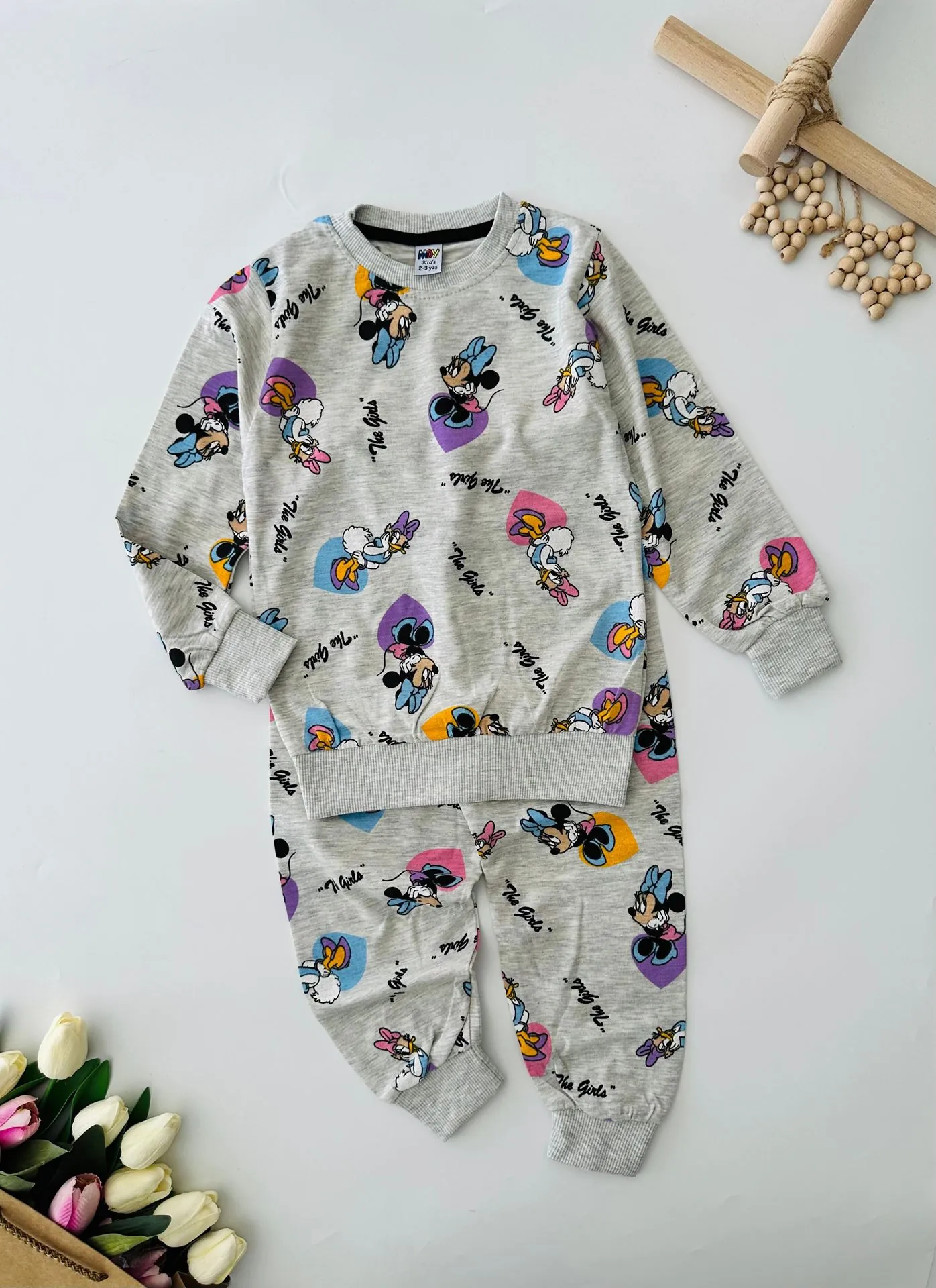 Miniğimin Cicileri Minnie&Daisy Karakterli Penye Pijama Takımı - Gri
