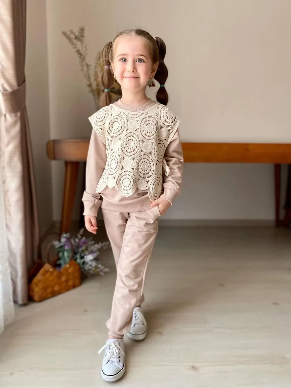 Miniğimin Cicileri Triko Süeterli 3 Lü Kız Çocuk Takım - Bej