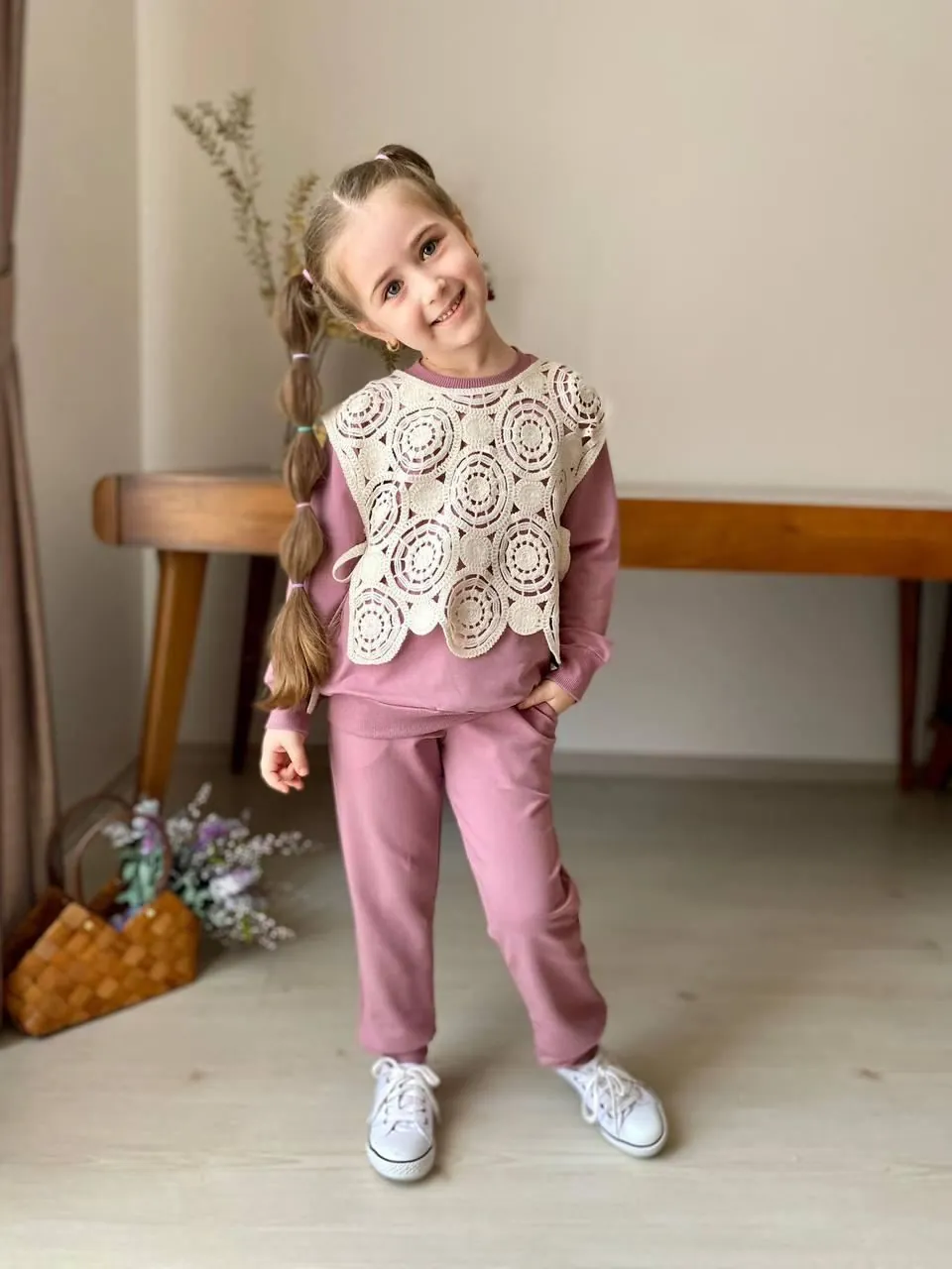Miniğimin Cicileri Triko Süeterli 3 Lü Kız Çocuk Takım - Gül Kurusu