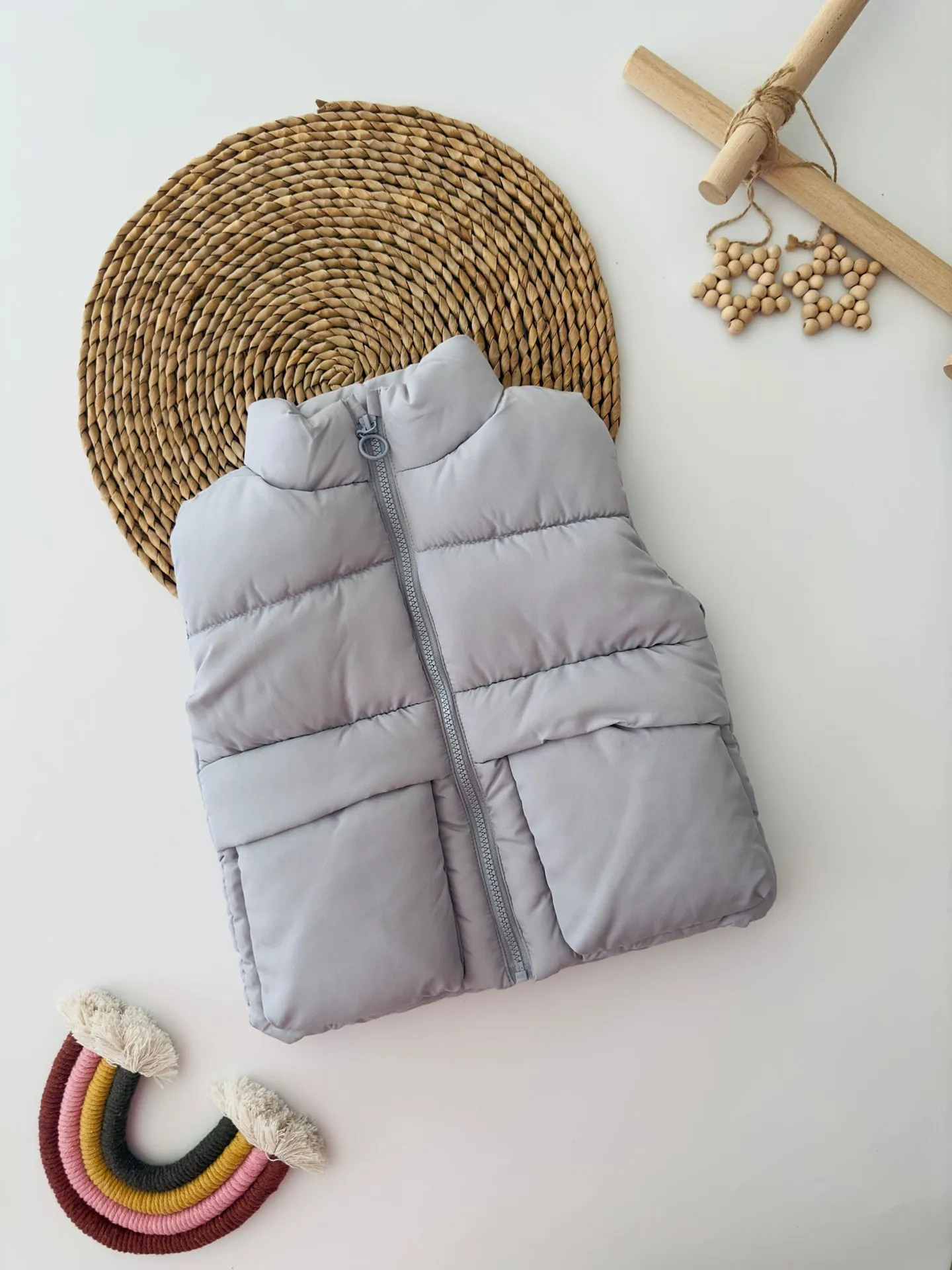Miniğimin Cicileri Yumuşak ve Şık Fermuarlı Unisex Şişme Yelek - Gri