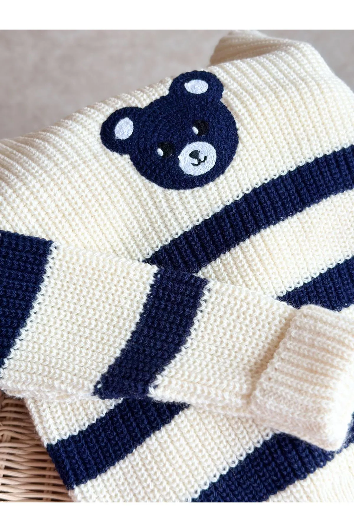 Miniğimin Cicileri Blue Bear Triko Pantolonlu Erkek Çocuk Takım - Krem