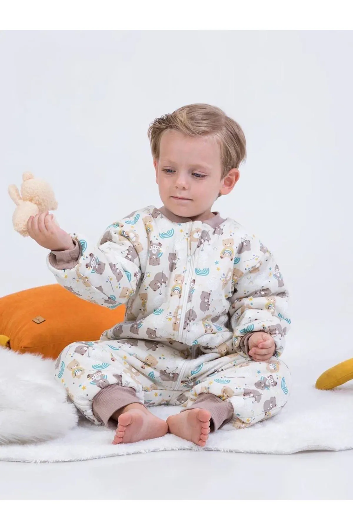 Miniğimin Cicileri Ayıcık Erkek ve Kız Çocuk Elyaf Dolgulu  2.5 Tog Desenli Uyku Tulumu - Krem