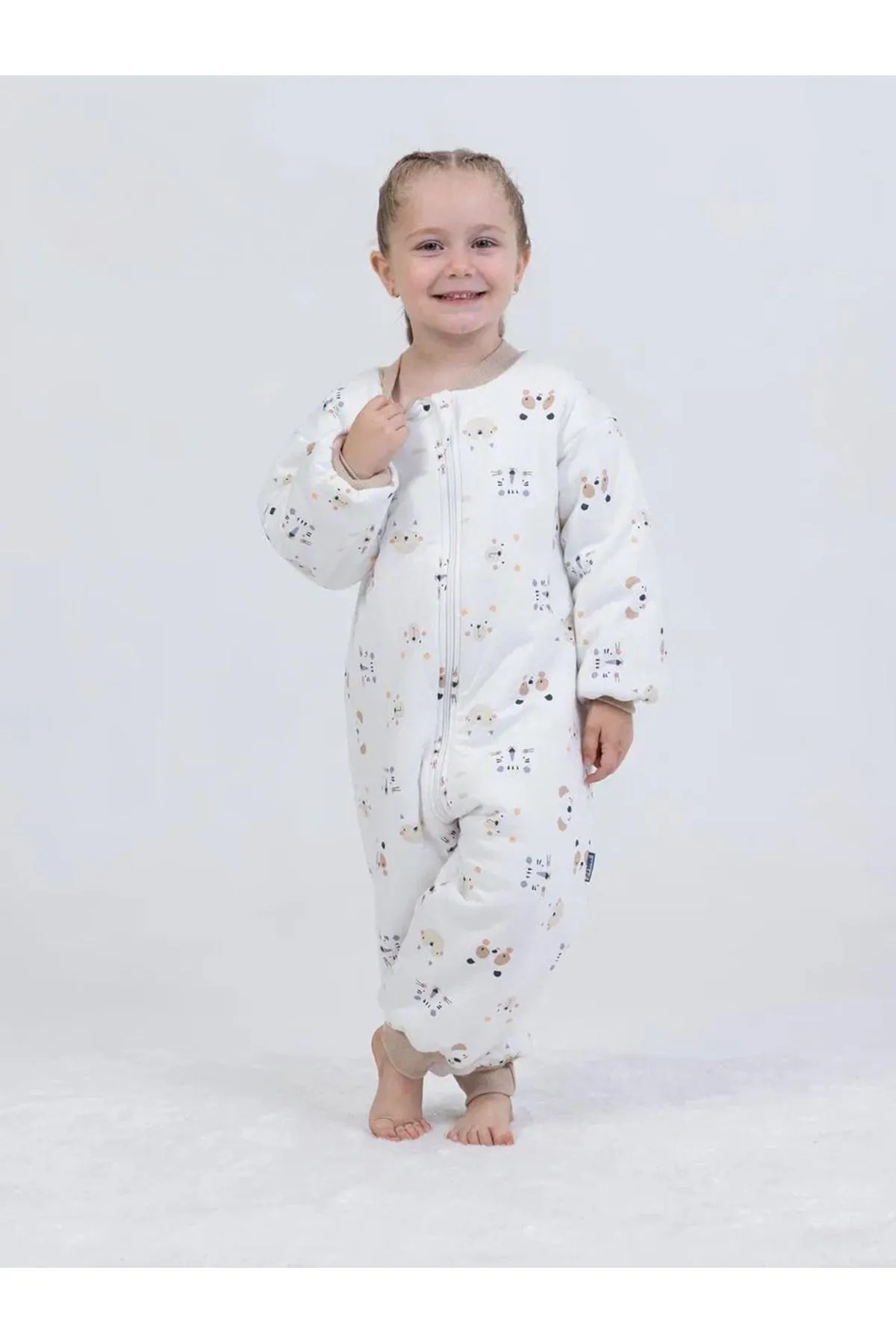 Miniğimin Cicileri Panda Erkek ve Kız Çocuk Elyaf Dolgulu  2.5 Tog Desenli Uyku Tulumu - Beyaz