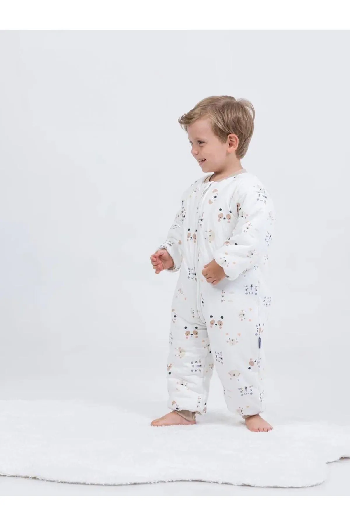 Miniğimin Cicileri Panda Erkek ve Kız Çocuk Elyaf Dolgulu  2.5 Tog Desenli Uyku Tulumu - Beyaz