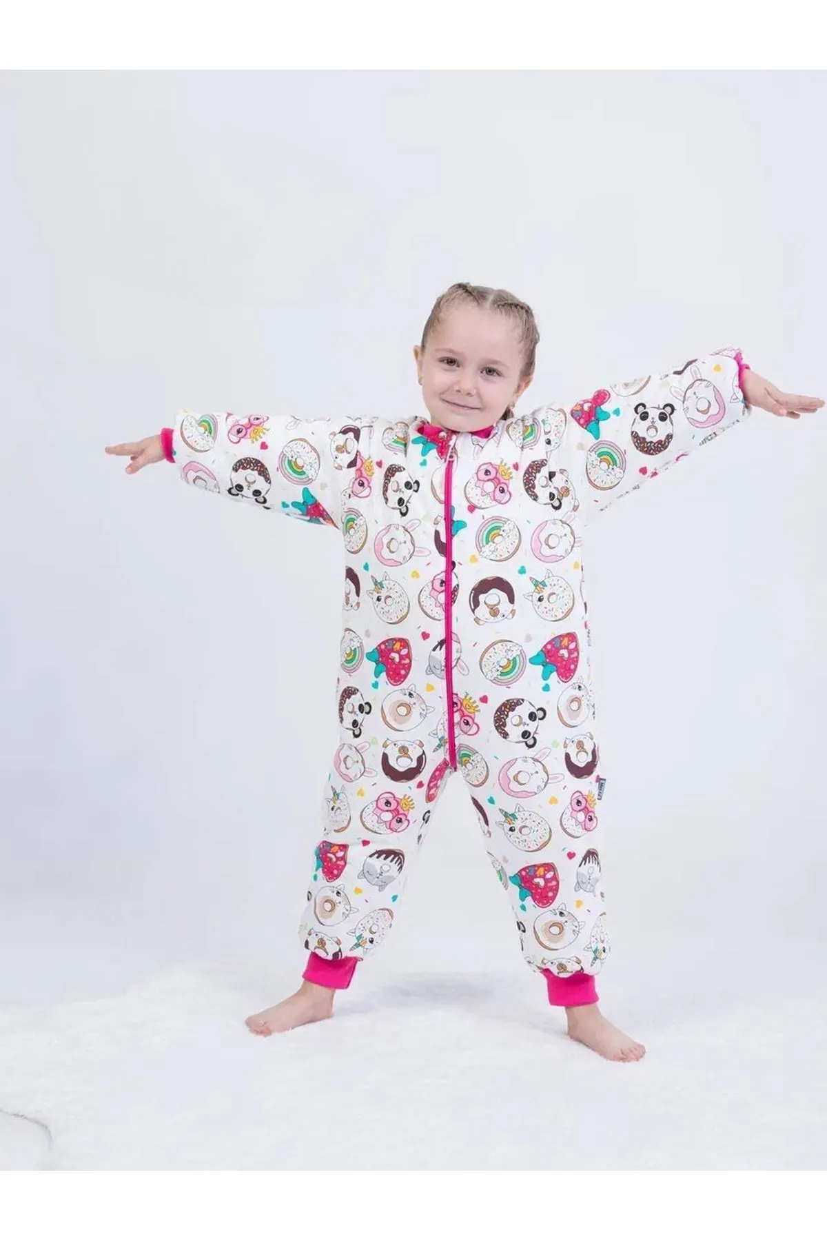 Miniğimin Cicileri Donat Kız Çocuk Elyaf Dolgulu  2.5 Tog Desenli Uyku Tulumu - Fuşya