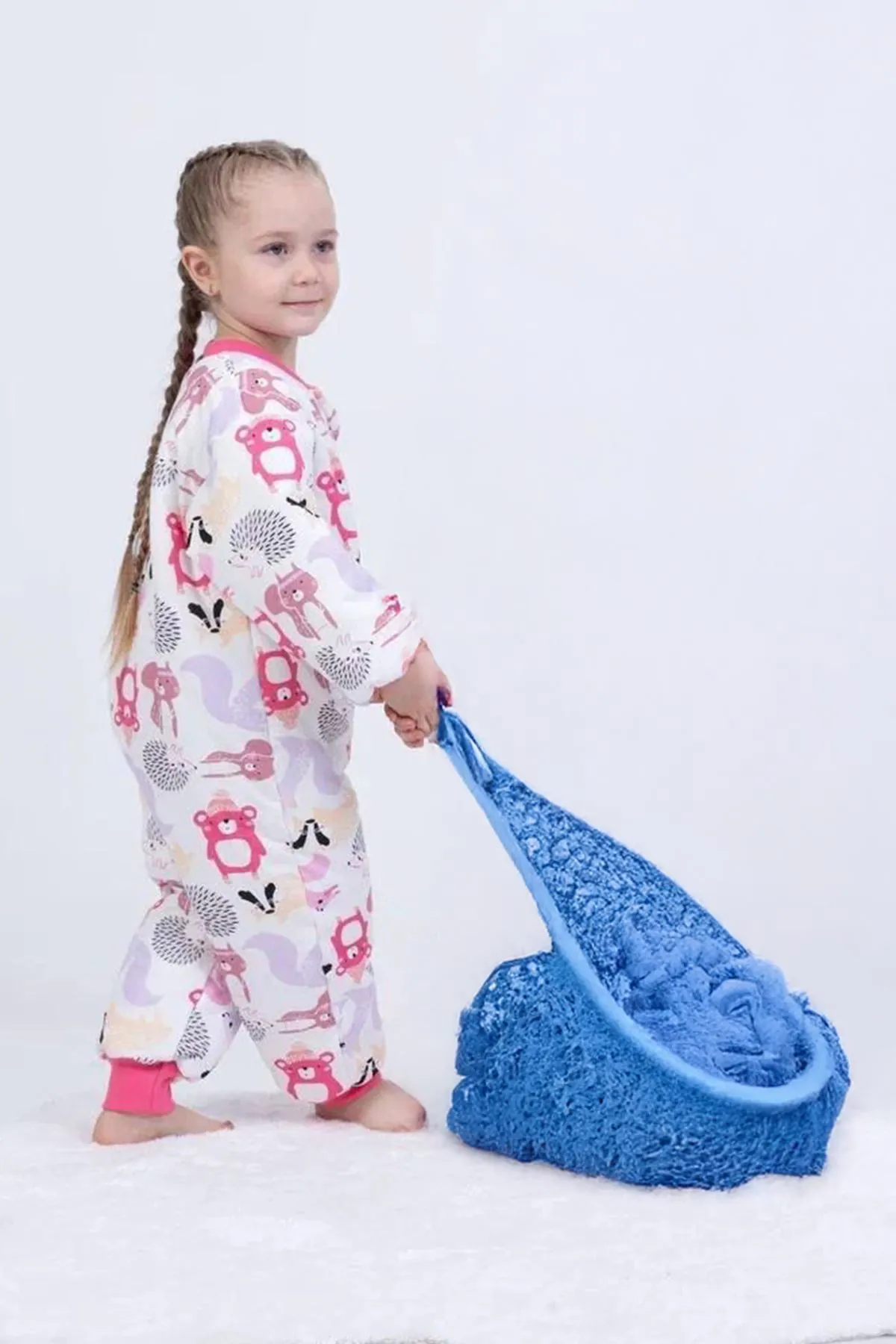 Miniğimin Cicileri Sincap ve Kirpi Kız Çocuk Elyaf Dolgulu  2.5 Tog Desenli Uyku Tulumu- Pembe
