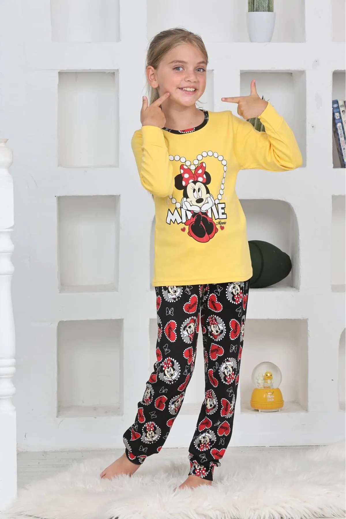 Miniğimin Cicileri Mnn Ms Kalpli Kız Çocuk Pijama Takımı - Sarı