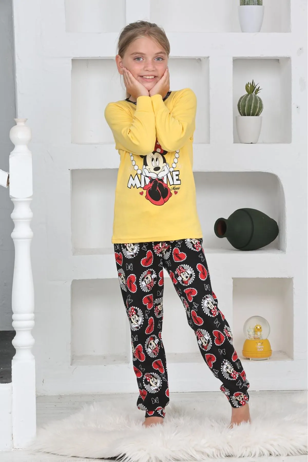 Miniğimin Cicileri Mnn Ms Kalpli Kız Çocuk Pijama Takımı - Sarı