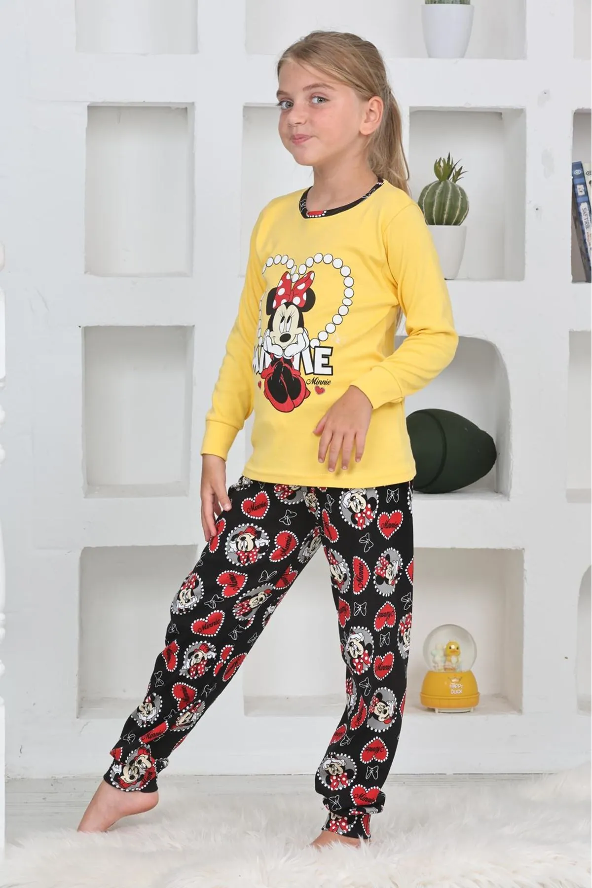 Miniğimin Cicileri Mnn Ms Kalpli Kız Çocuk Pijama Takımı - Sarı