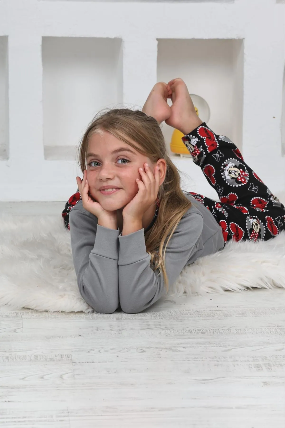 Miniğimin Cicileri Mnn Ms Kalpli Kız Çocuk Pijama Takımı - Gri