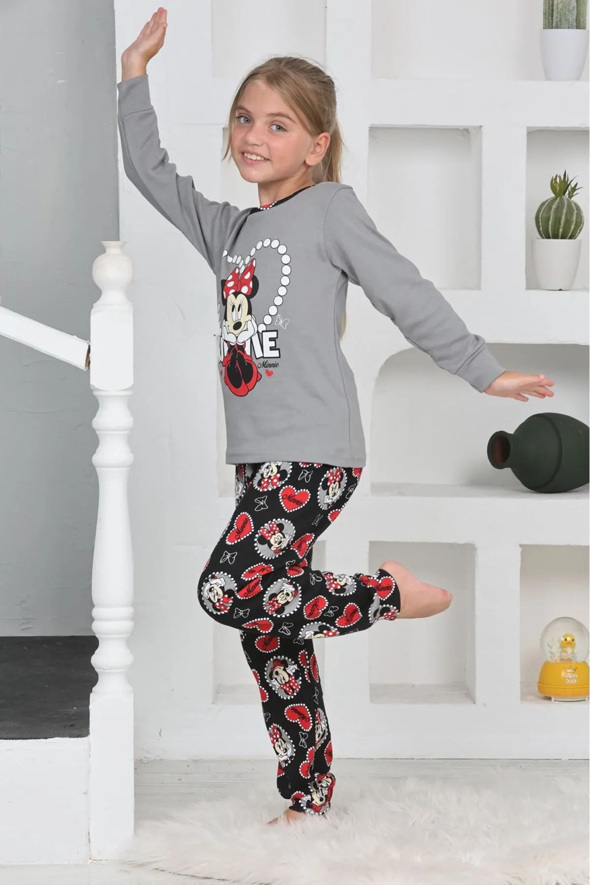 Miniğimin Cicileri Mnn Ms Kalpli Kız Çocuk Pijama Takımı - Gri