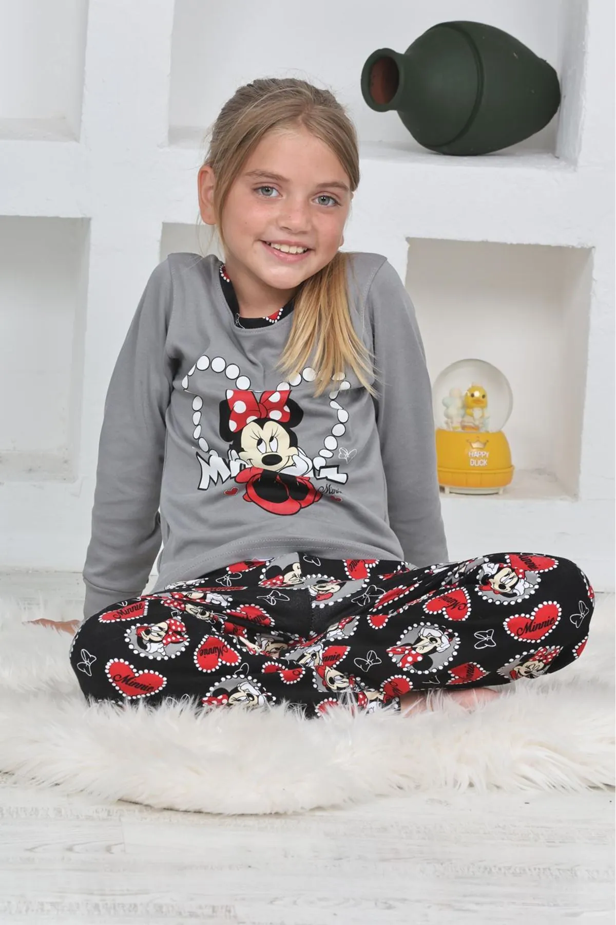 Miniğimin Cicileri Mnn Ms Kalpli Kız Çocuk Pijama Takımı - Gri