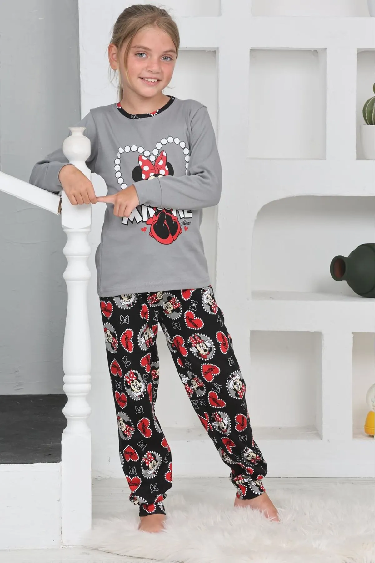 Miniğimin Cicileri Mnn Ms Kalpli Kız Çocuk Pijama Takımı - Gri