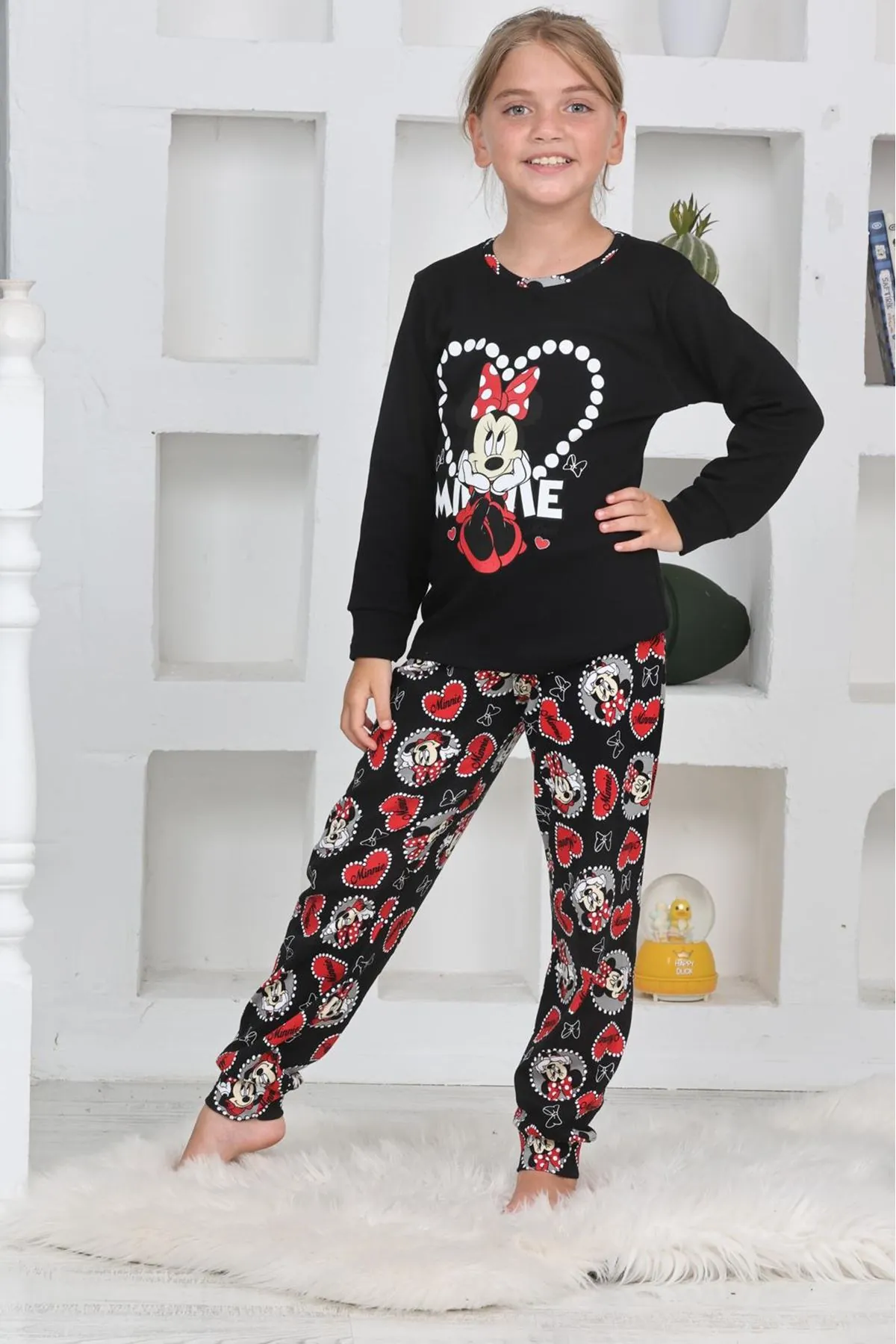 Miniğimin Cicileri Mnn Ms Kalpli Kız Çocuk Pijama Takımı - Siyah