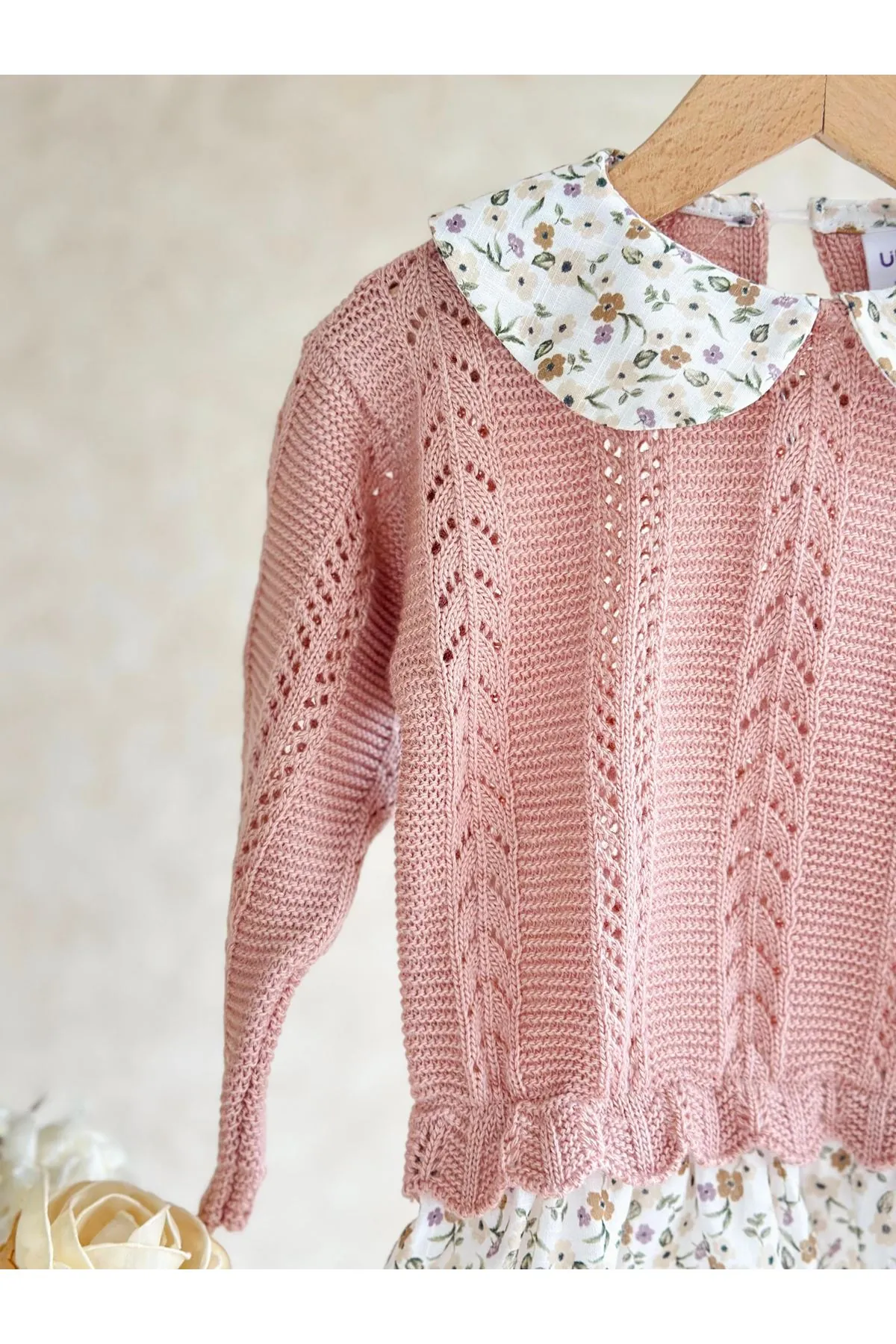 Miniğimin Cicileri Dresella Dokuma Etek ve. Yaka Detaylı Kız Çocuk Elbise - Pembe