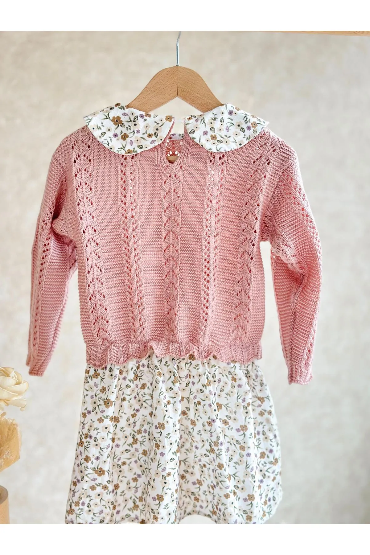 Miniğimin Cicileri Dresella Dokuma Etek ve. Yaka Detaylı Kız Çocuk Elbise - Pembe