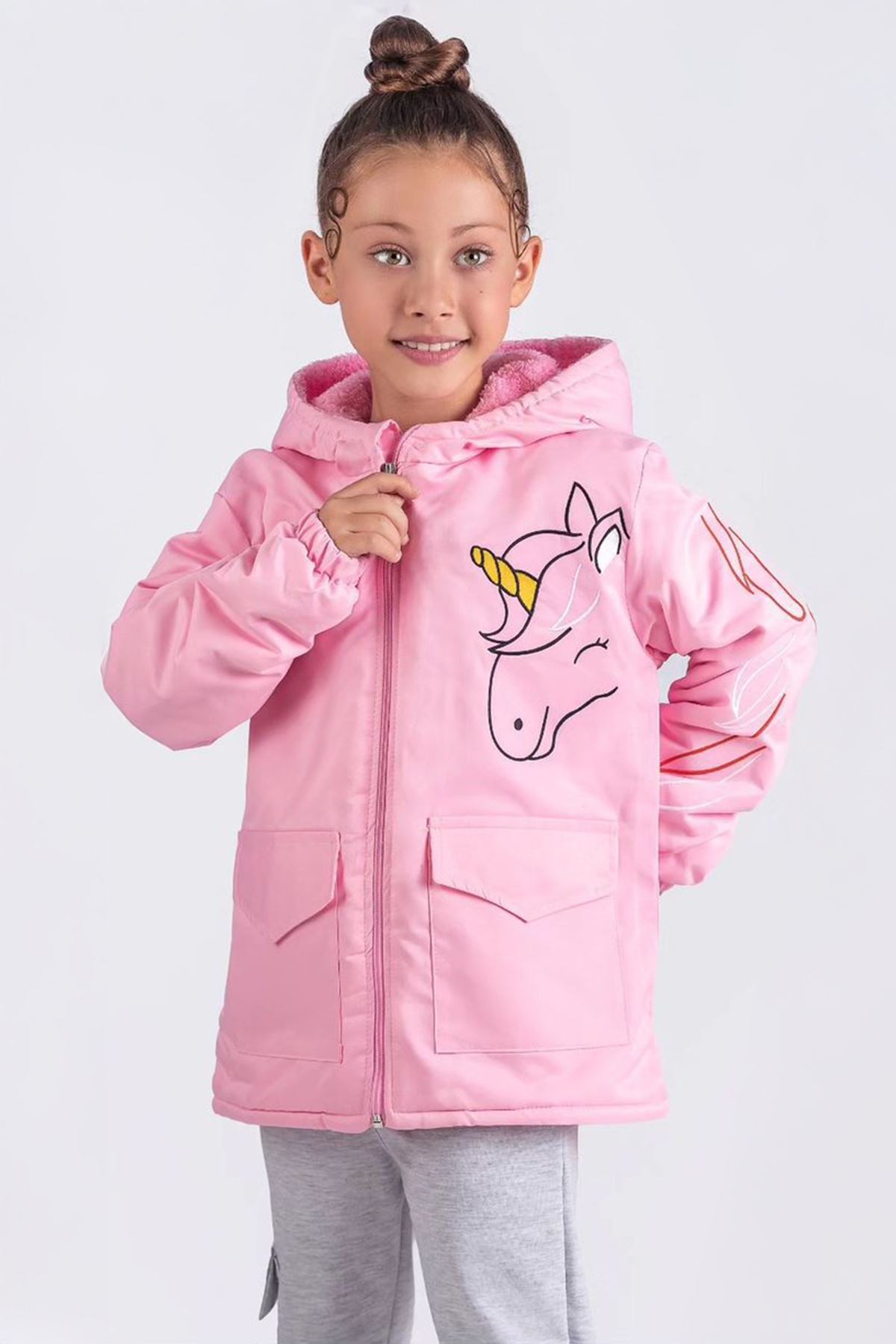 Miniğimin Cicileri Uncrn İçi Kürklü Yağmurluk - Pembe