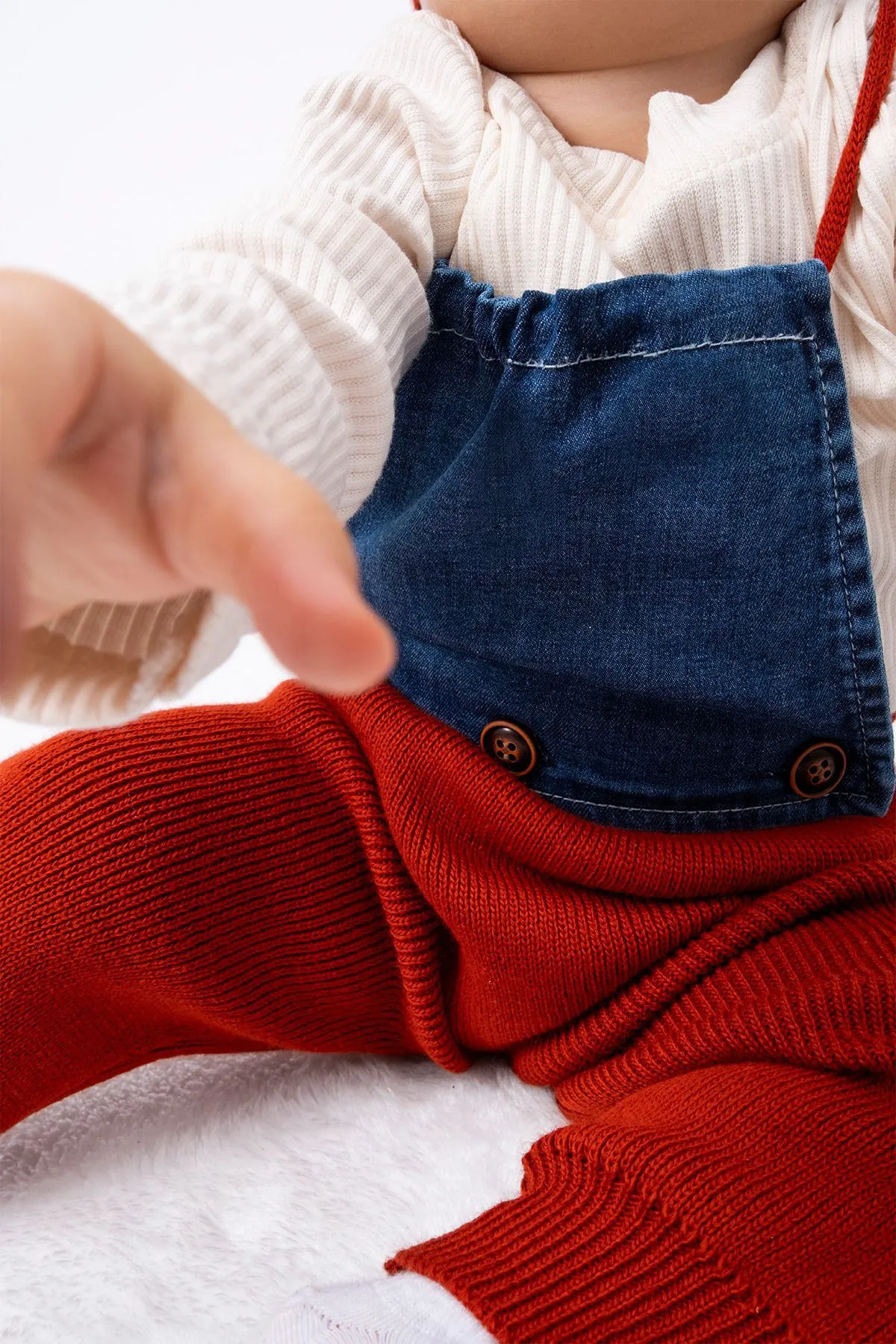 Miniğimin Cicileri Kot Garnili Triko Erkek Bebek Salopet Takım - Kiremit