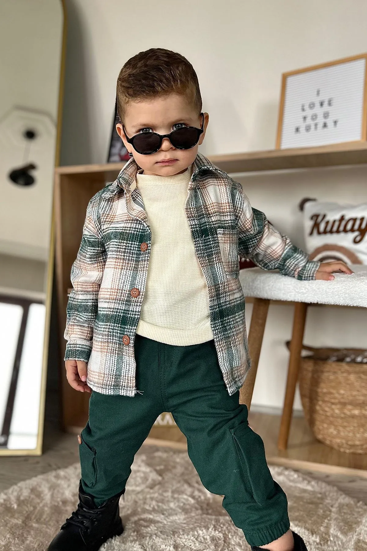 Miniğimin Cicileri Ekose Gömlekli 3 Lü Erkek Bebe Takım - Yeşil