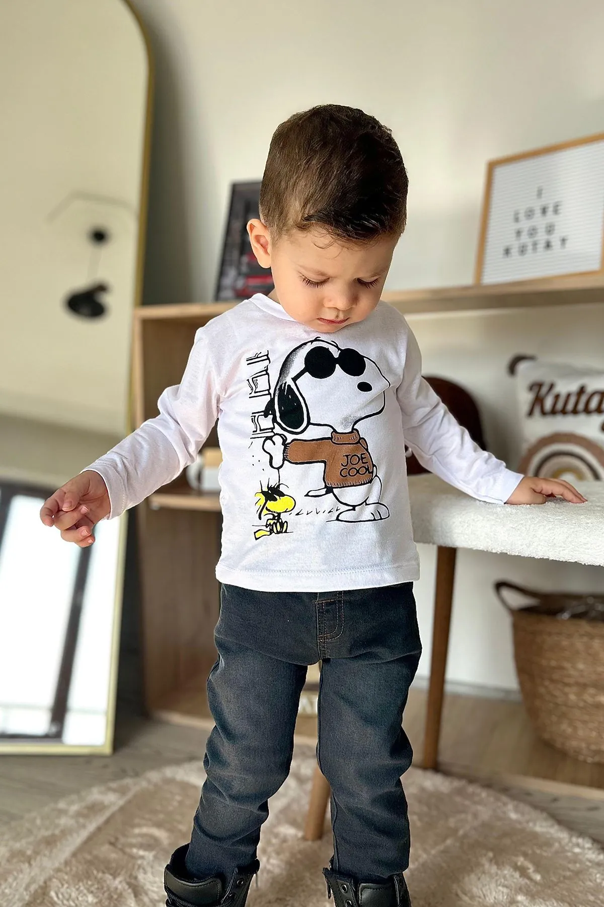 Miniğimin Cicileri Karakter Baskılı Ceketli Erkek Çocuk 3 Lü Takım - Taba