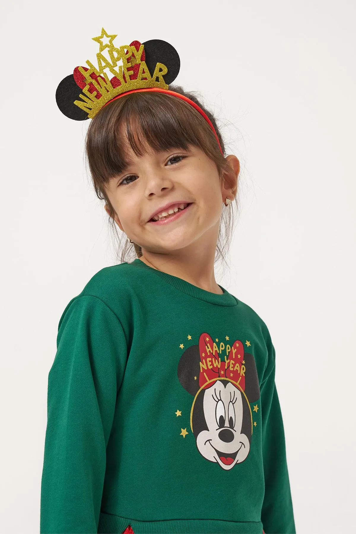 Miniğimin Cicileri (4-7 Yaş) Mnn Baskılı Yılbaşı Konsept Kız Çocuk Elbise - Yeşil