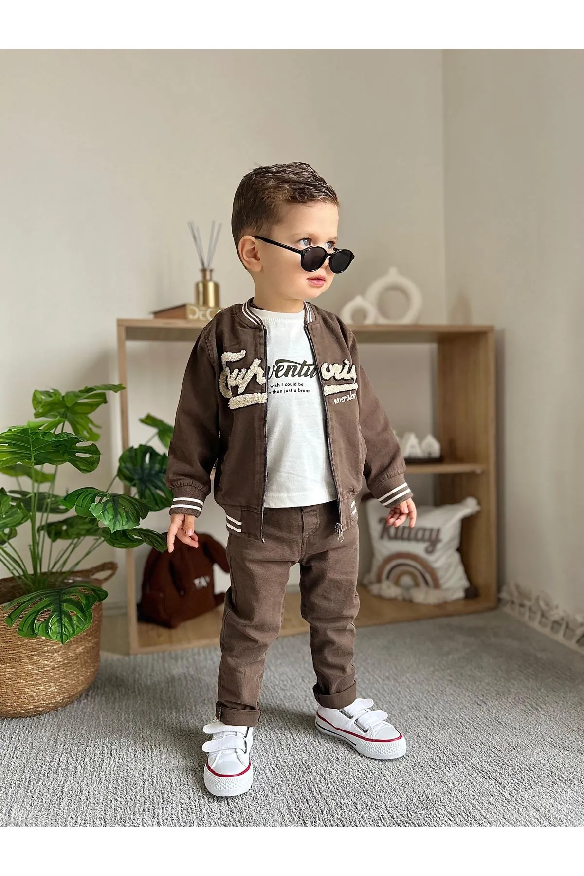 Miniğimin Cicileri (1-4 Yaş) Kolej Yaka Ceketli  Erkek Çocuk 3 Lü Takım - Kahverengi