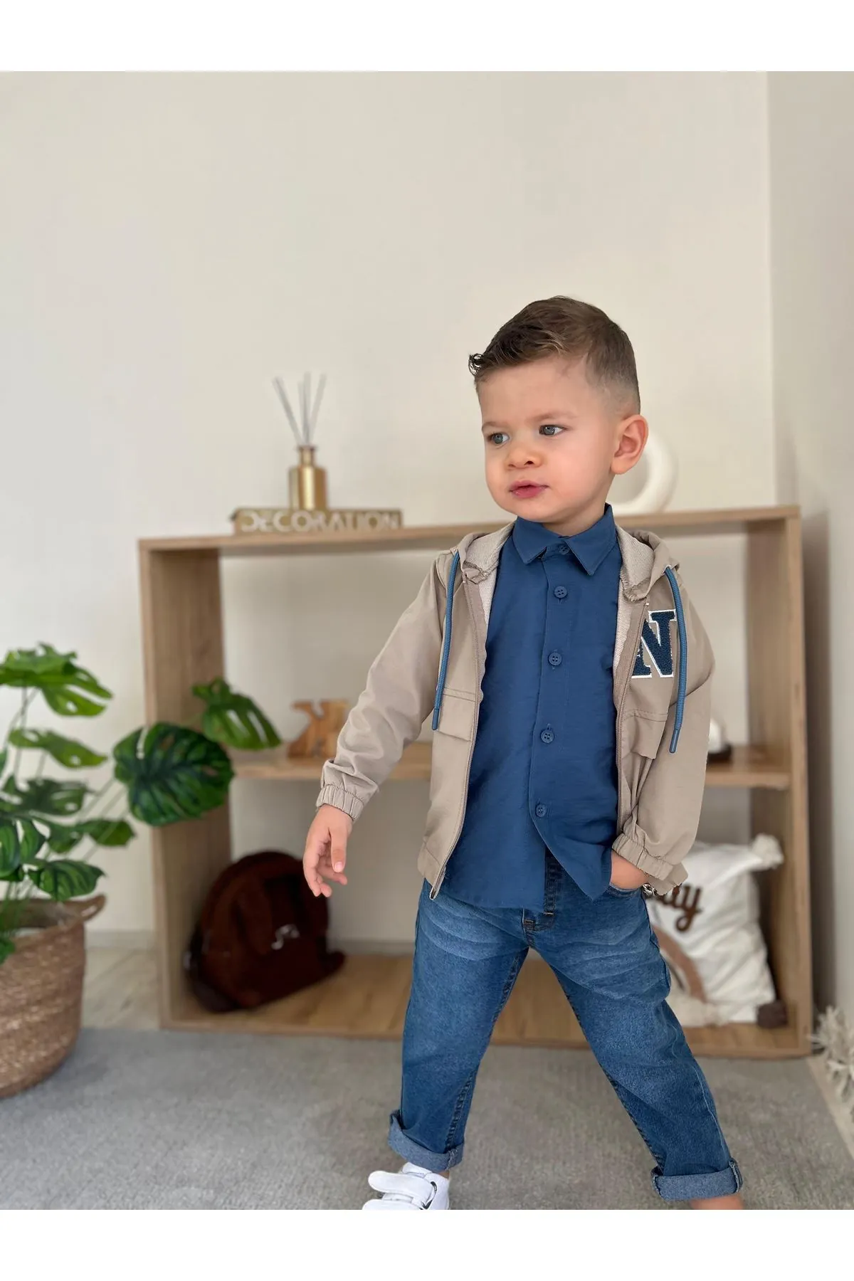 Miniğimin Cicileri N Panç İşleme Detaylı  Kol Lastikli 3 Lü Erkek Çocuk Takım - Bej