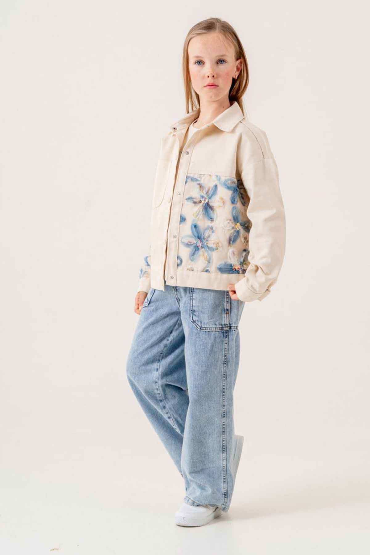 Miniğimin Cicileri 3 Boyutlu Çiçek Desenli 3 lü Pamuklu Kız Çocuk 3 lü Takım - Mavi