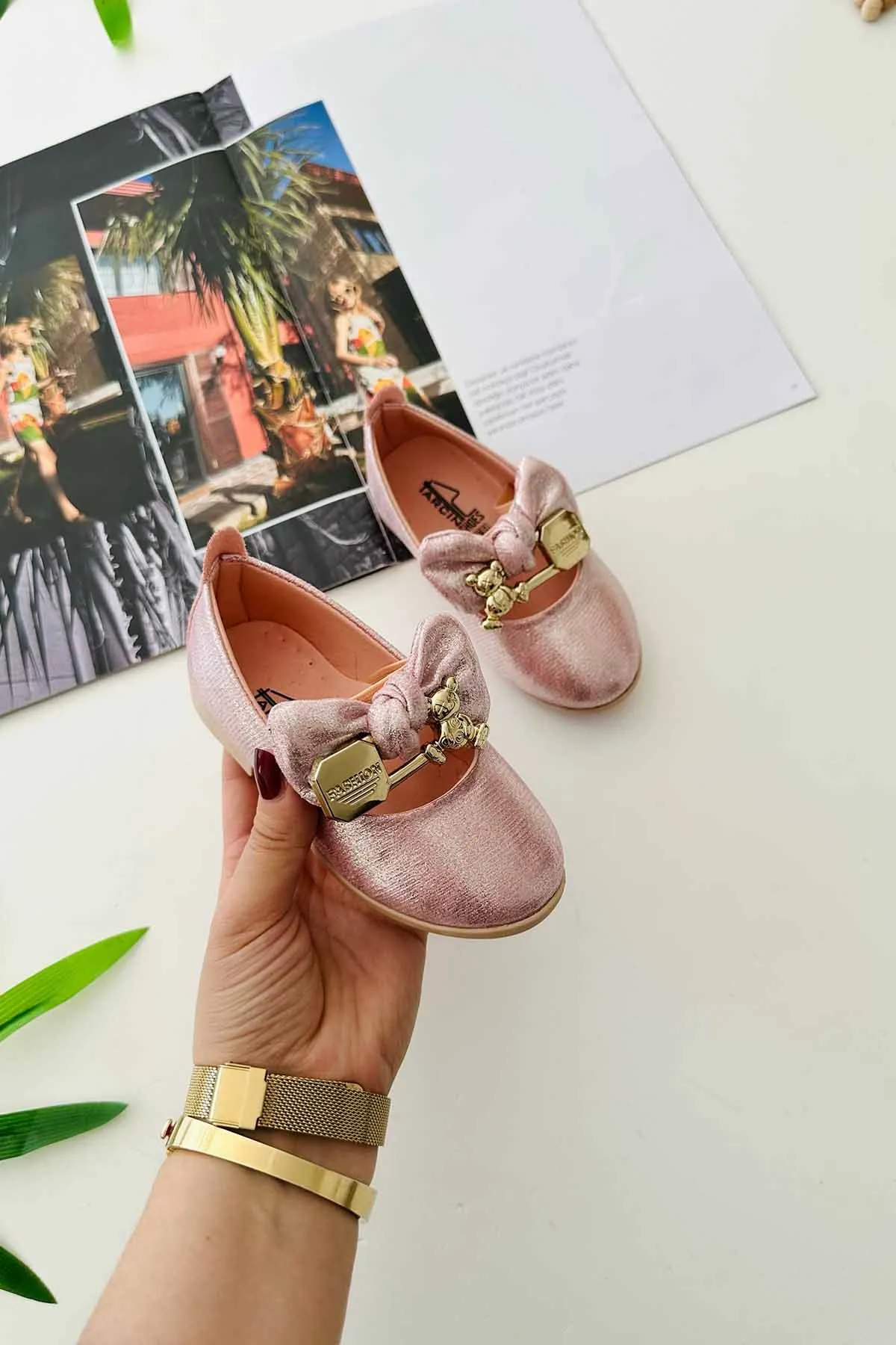 Miniğimin Cicileri Fiyonk Bear Detaylı Lastikli Kız Çocuk Ortopedik Babet - Pembe