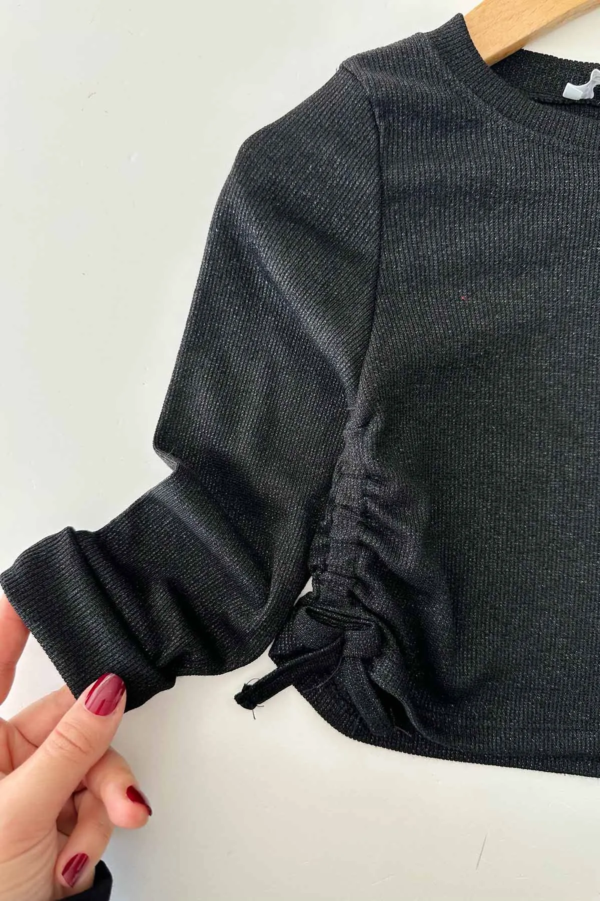 Miniğimin Cicileri Büzgü Detaylı Sim Bezeli Kız Çocuk Sweat - Siyah