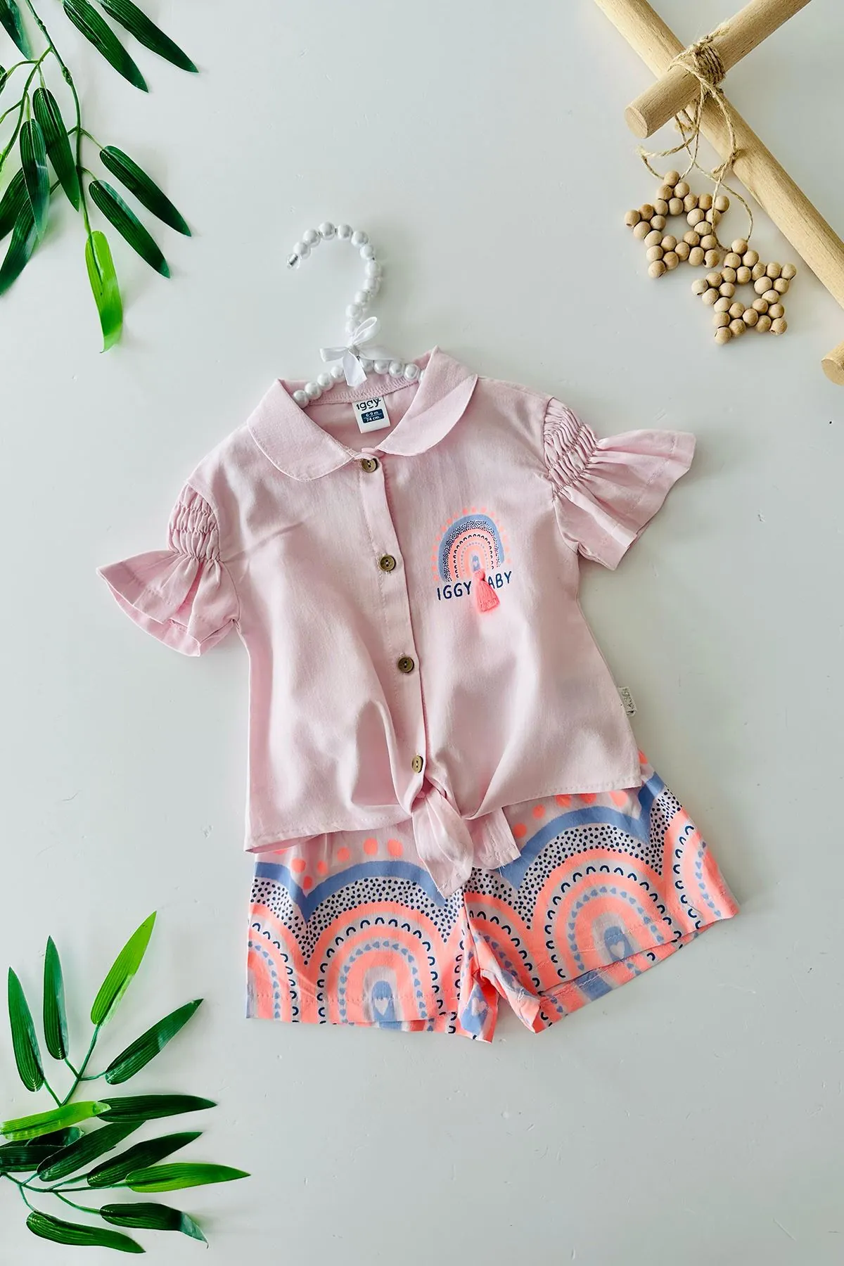 Miniğimin Cicileri Püskül Detaylı Kız Bebe Şortlu Bağlamalı 2 li Takım - Pembe