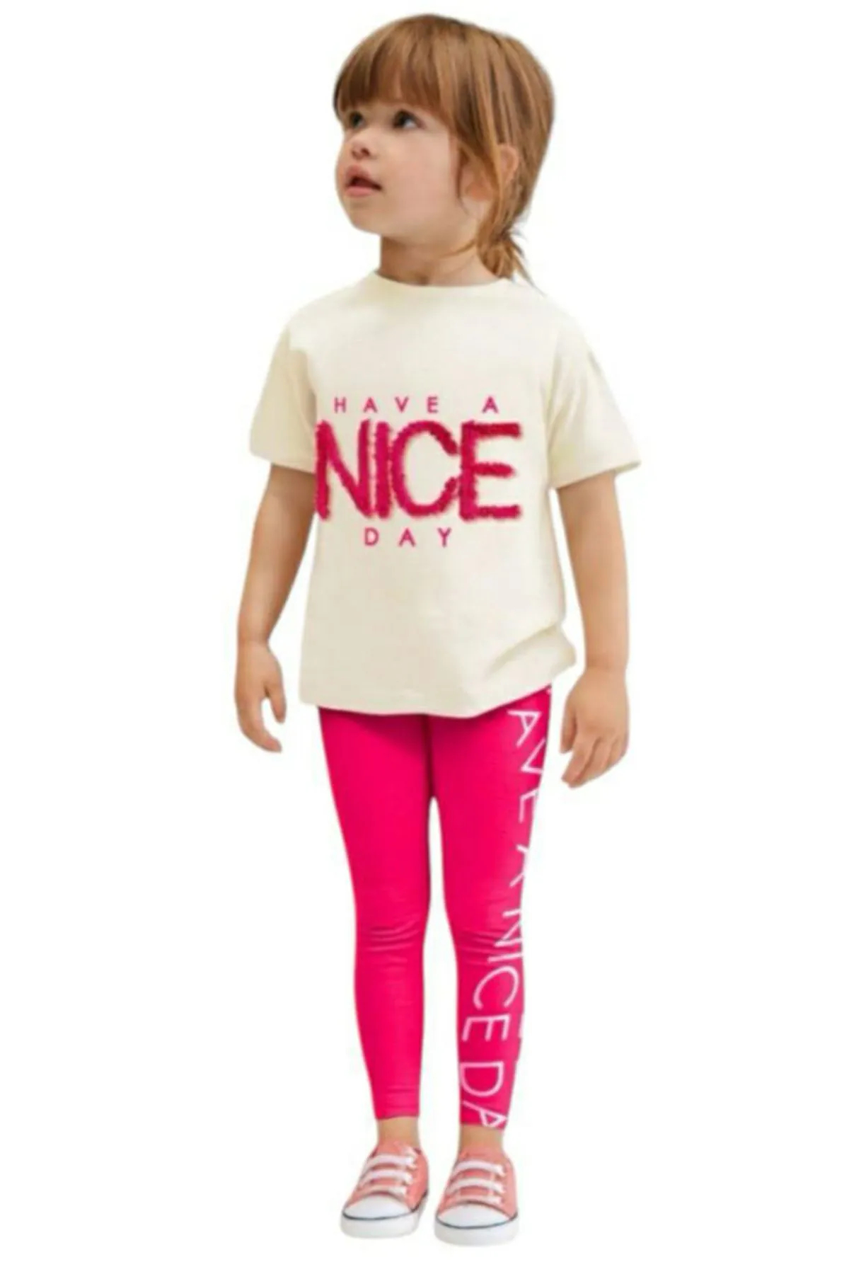 Miniğimin Cicileri Nice Kabartma Detaylı Kız Çocuk Taytlı Takım - Fuşya
