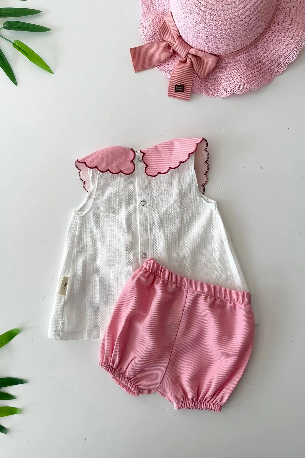 Miniğimin Cicileri Yaka Nakış Detaylo Şortlu Kız Bebe 2 li Takım - Pembe