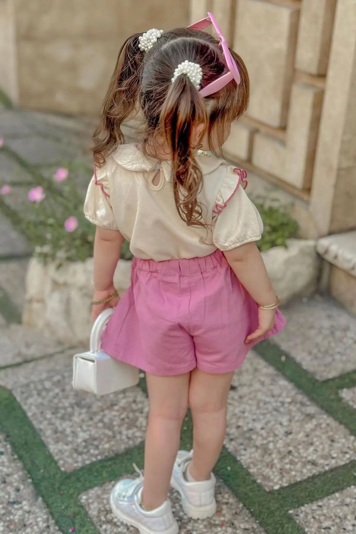 Miniğimin Cicileri Kalp Detaylı Şortlu Kız Çocuk 2 li Takım - Pembe