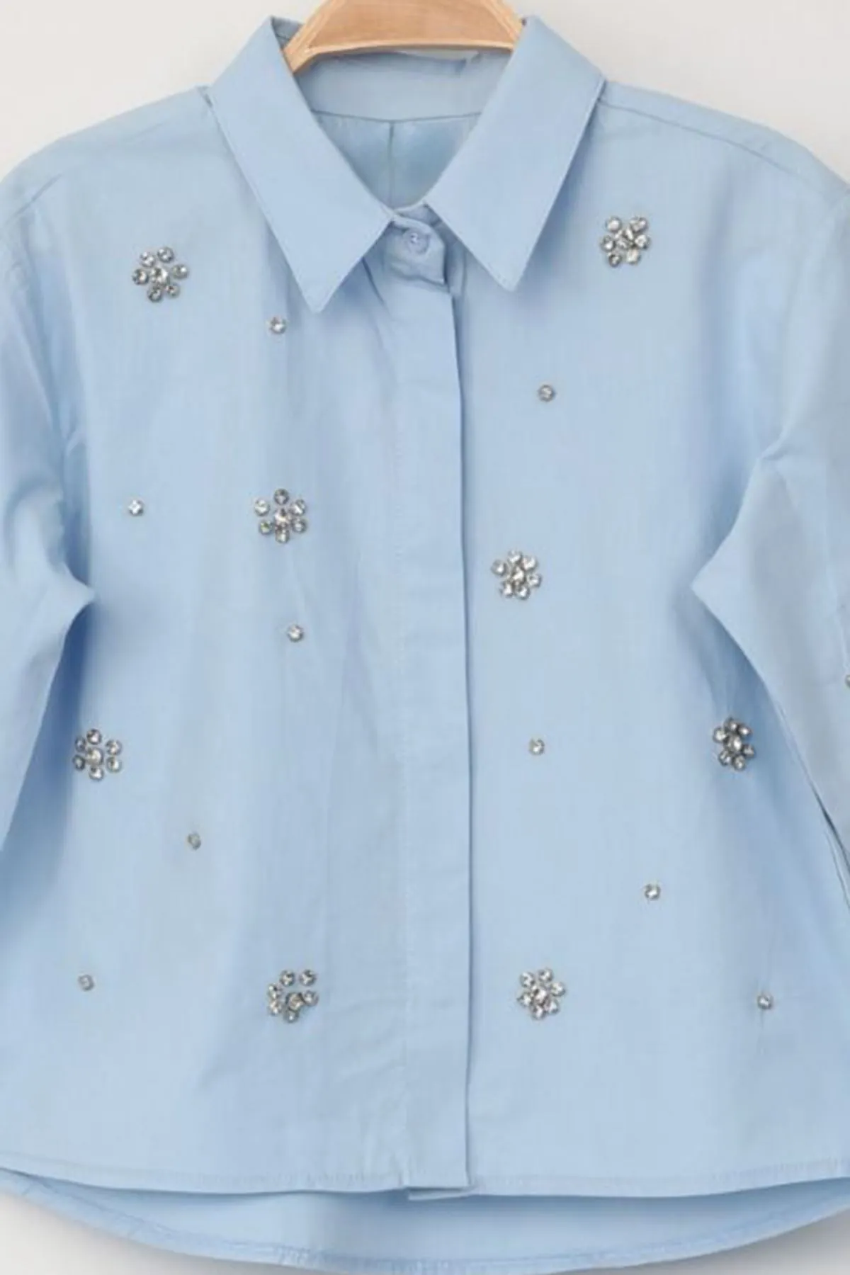 Miniğimin Cicileri Taş Desenli Kız Çocuk Pamuklu Gömlek - Mavi