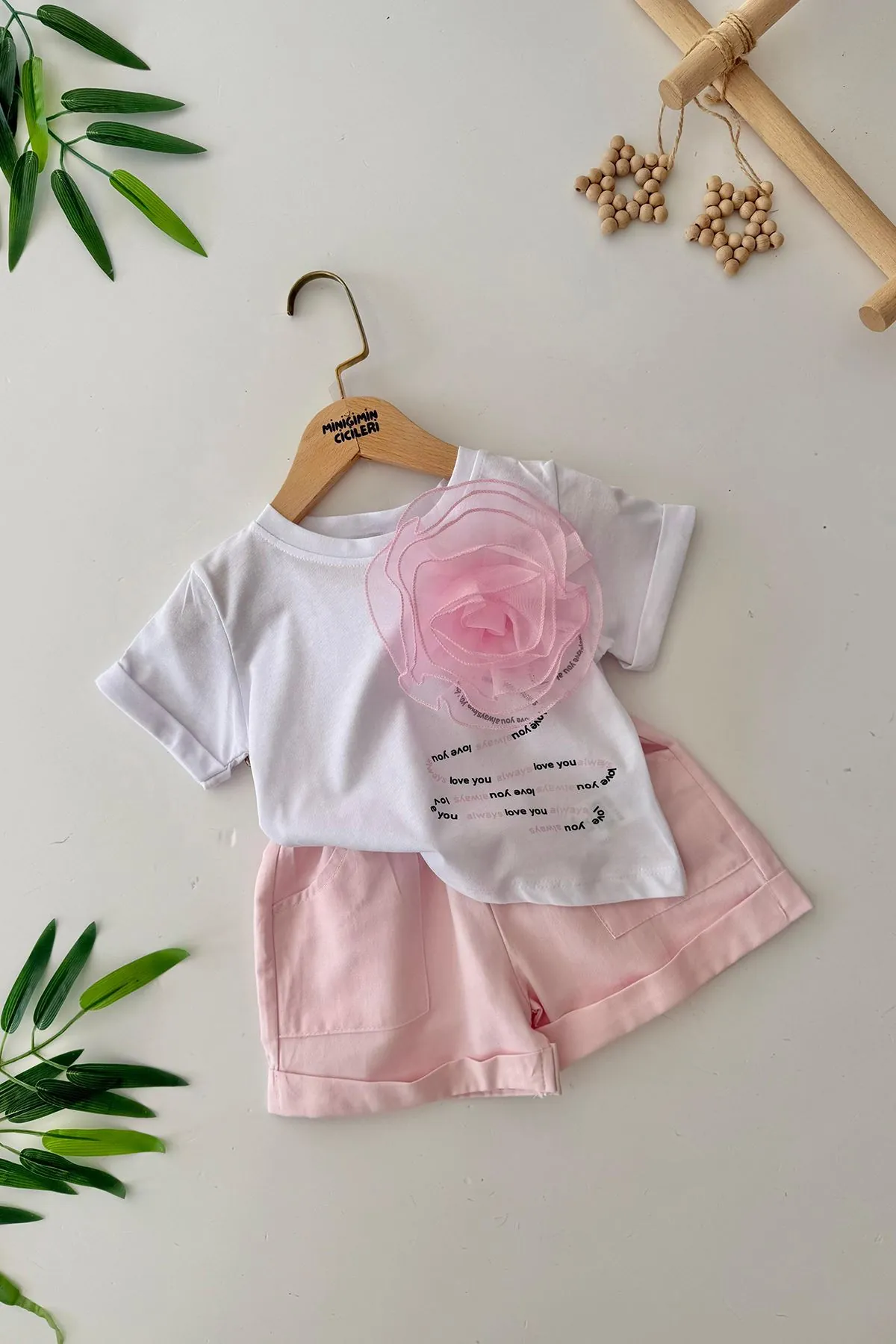 Minigimin Cicileri Gül Desenli Kız Çocuk Şortlu 2 li Takım - Pembe