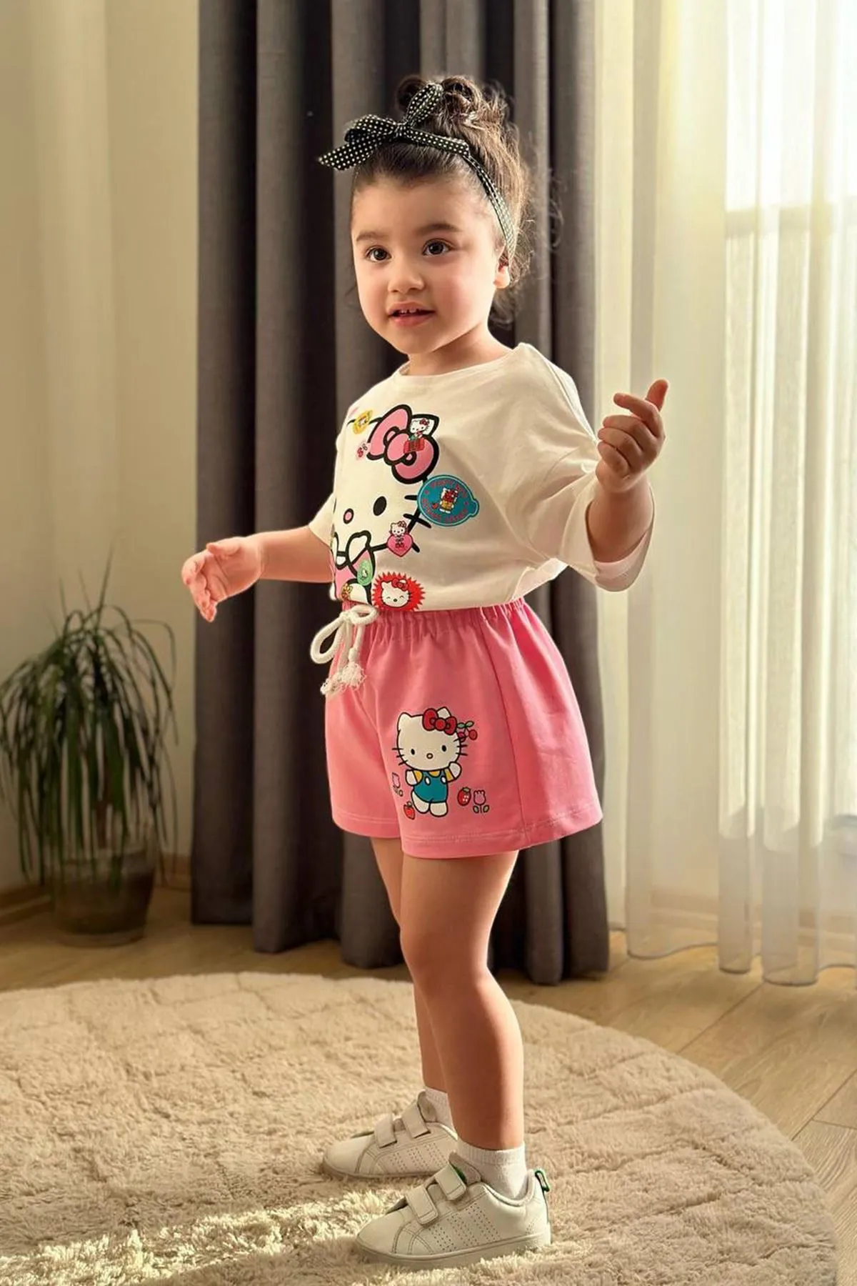 Miniğimin Cicileri Hll Kty Baskılı Kız Çocuk Şortlu İkili Takım - Pembe