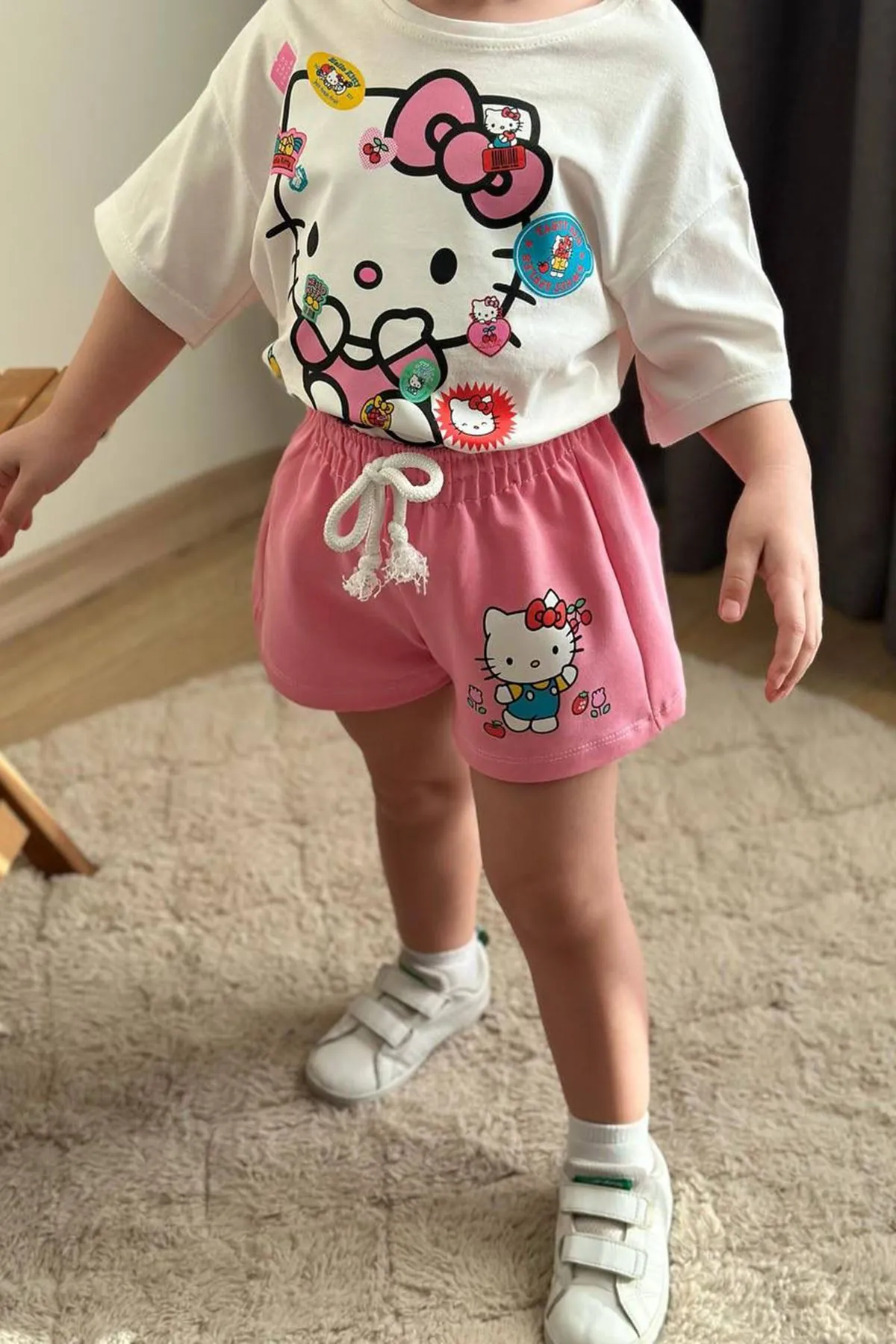 Miniğimin Cicileri Hll Kty Baskılı Kız Çocuk Şortlu İkili Takım - Pembe