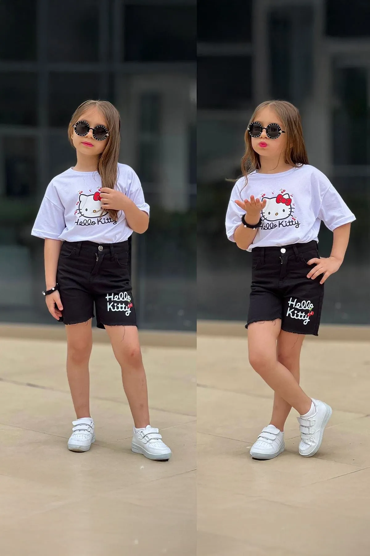 Miniğimin Cicileri Hll Kty Baskılı Kot Şortlu Kız Çocuk 2 li Takım - Beyaz
