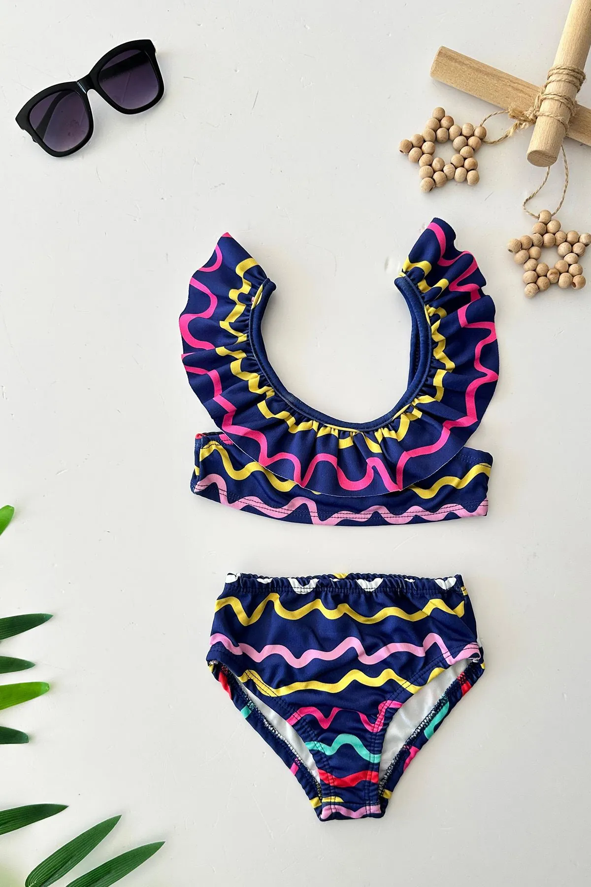 Miniğimin Cicileri (3-10 Yaş) Çizgili Kız Çocuk Bikini Mayo Takım - Lacivert