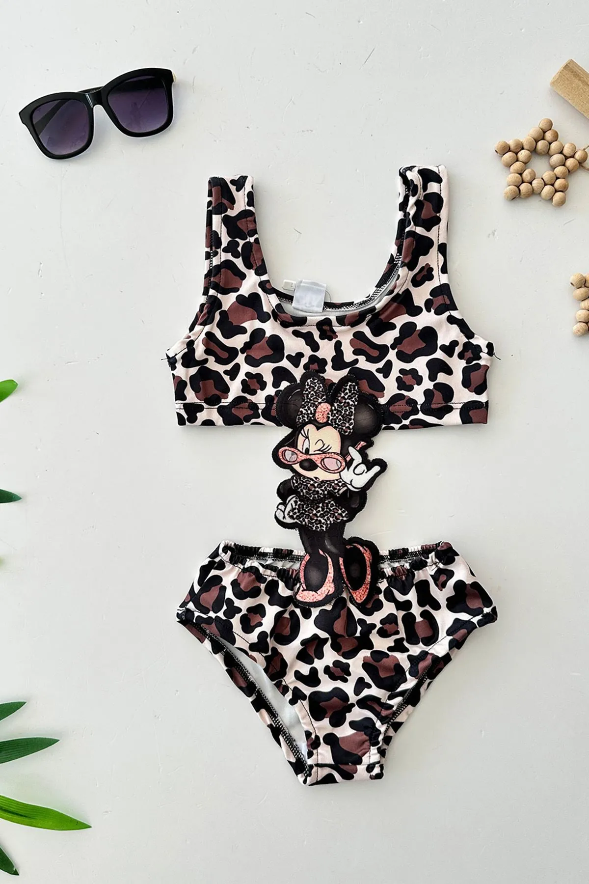 Miniğimin Cicileri (4-10 Yaş) Mnn Desenli Leopsr Kız Çocuk Mayo Bikini - Kahve
