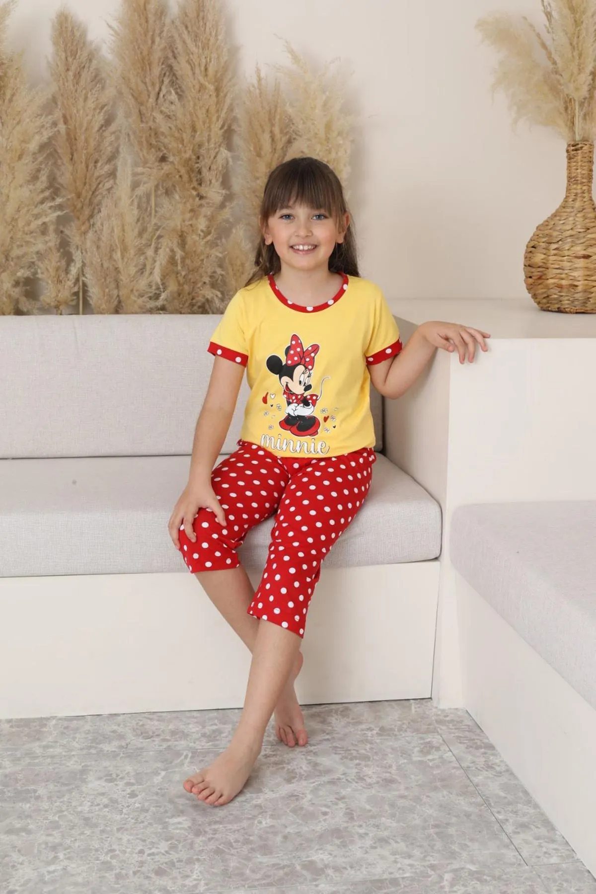 Miniğimin Cicileri (11-14 Yaş) Mnn Puantiye Desenli Kız Çocuk Kapri Takım - Sarı