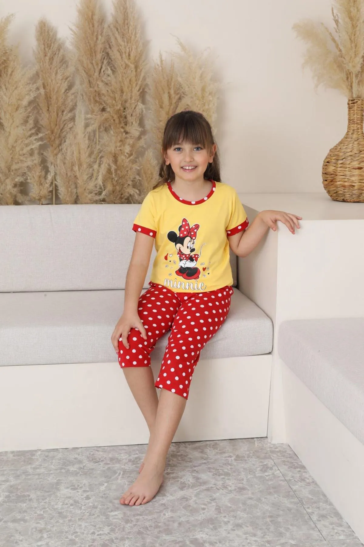 Miniğimin Cicileri (11-14 Yaş) Mnn Puantiye Desenli Kız Çocuk Kapri Takım - Sarı