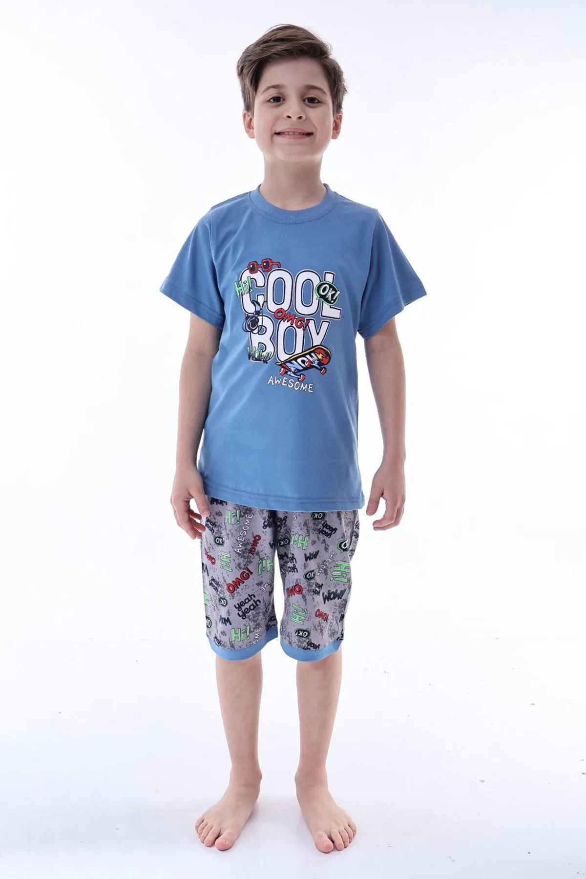 Miniğimin Cicileri (6-11 Yaş) Cool Boy Desenli Erkek  Çocuk Kapri Takım - indigo